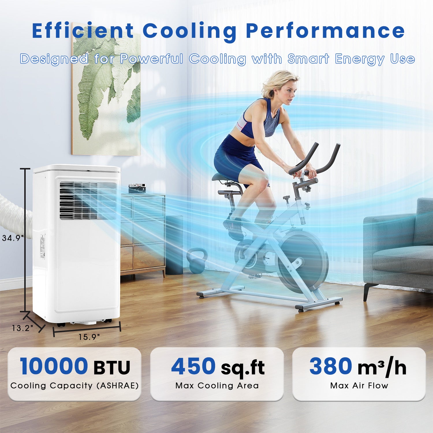 KEYTEK 10000BTU Portable Air Conditioner Cools up to 450 Sq ft.,4-in-1 Standing AC Unit with Cooling,Dry,Sleep & Fan Modes,Remote Control,Window Kit Included