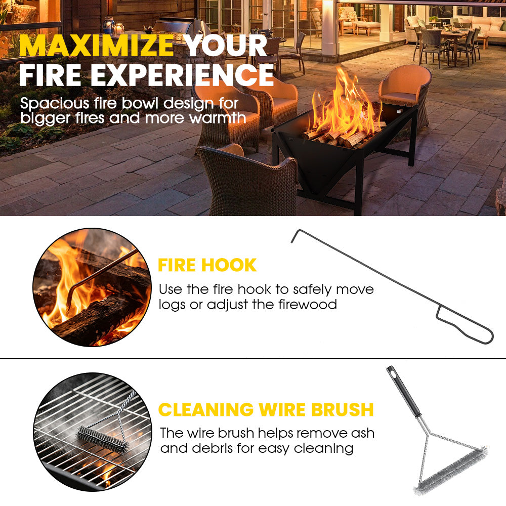 VAJIAZA 53.5 in. Expandable Fire Pit for Outside, 3-in-1 Wood Burning Fire Pit, Steel Fire Pit Tables with BBQ Net, Poker, Grill Brush