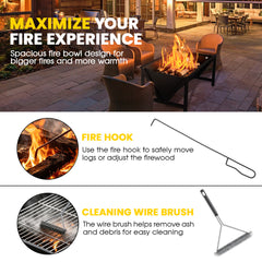 VAJIAZA 53.5 in. Expandable Fire Pit for Outside, 3-in-1 Wood Burning Fire Pit, Steel Fire Pit Tables with BBQ Net, Poker, Grill Brush