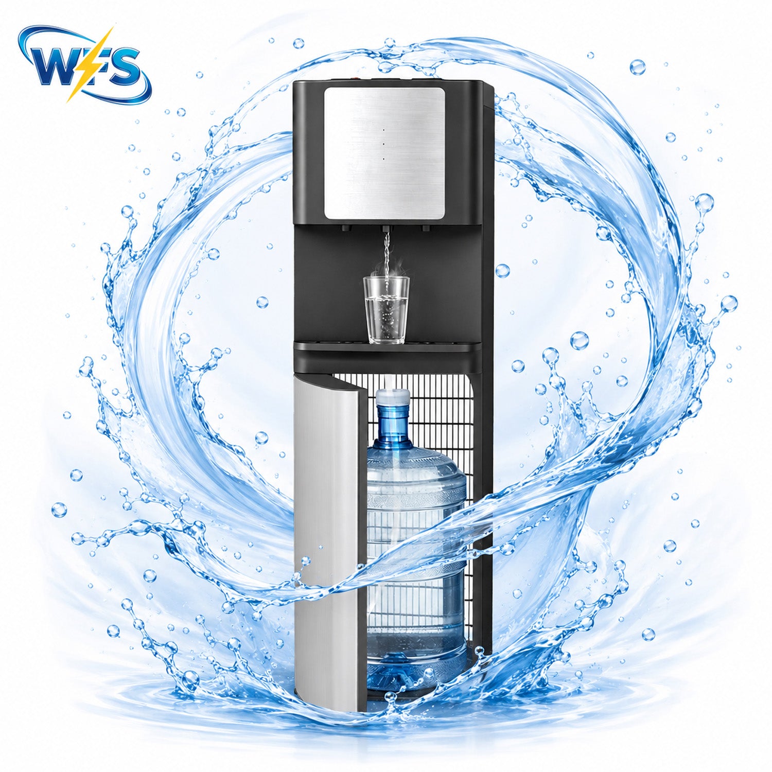Stainless Steel Bottom Load Water Dispenser with LED Display, Water Cooler Equipped 3 Settings & Safety Lock Fits 5 Gal Bottle for Home/Office/Kitchen