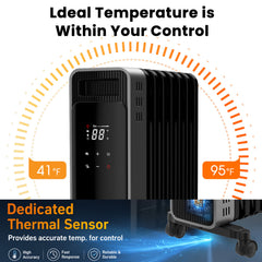 VAJIAZA 1500W Oil Filled Radiator Space Heater, Portable Electric Room Heater with Remote, Touch Control, 3 Heat Modes, 24H Timer, ECO Energy-Saving for Large Area