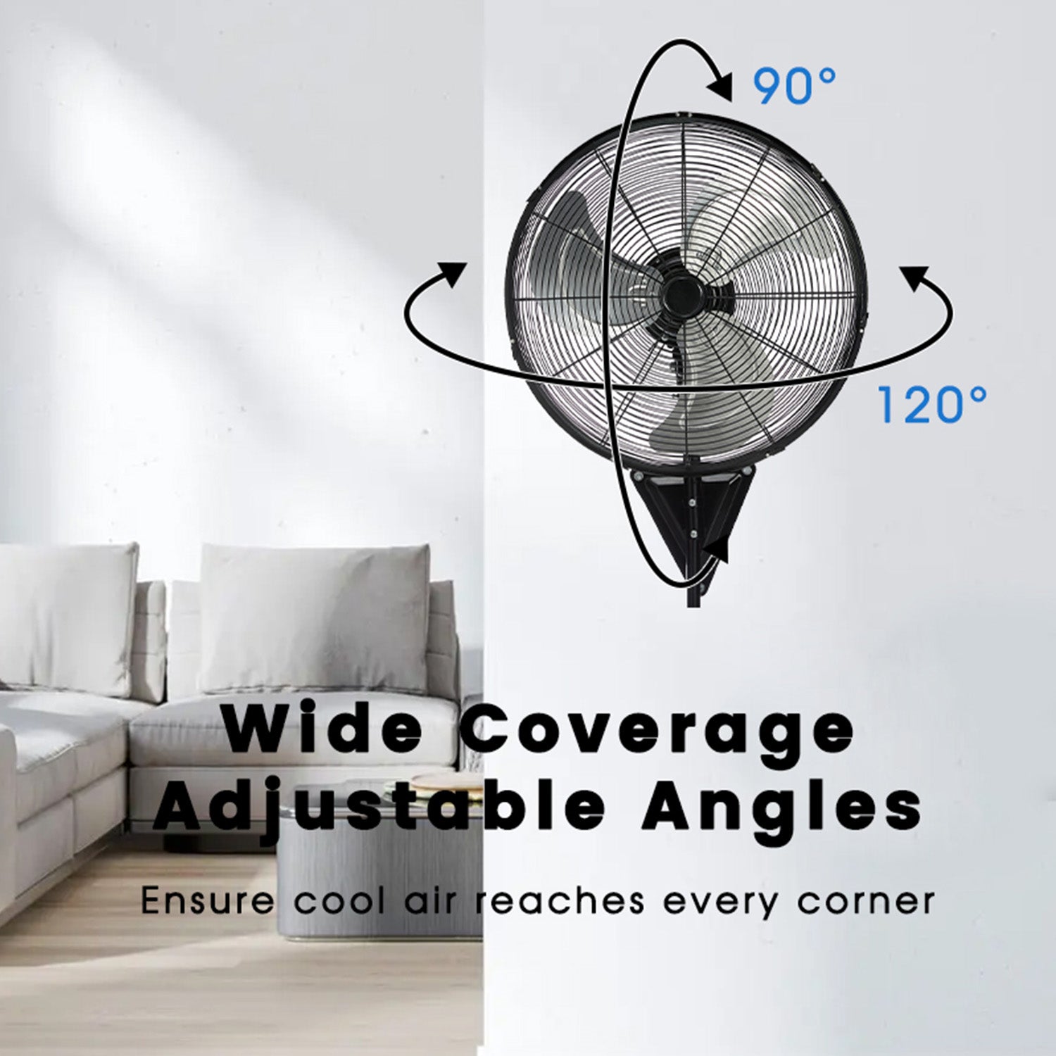 20in Wall Mount Fan, 3-Speed Industrial Wall Fan up to 7000CFM, 120°Oscillating High Airflow Cooling Fan for Garage,Home,Warehouse, Indoor/Outdoor Use, Black