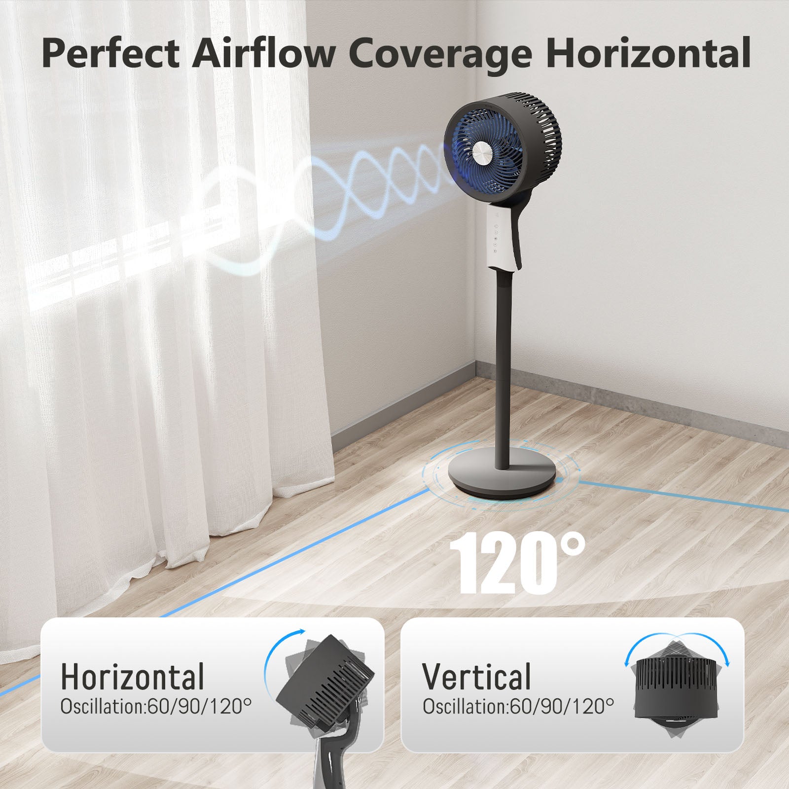 Pedestal Fan with 32 Speeds & 3 Modes, Floor Fan Equipped Led Light,60°Oscillating, Free Standing, 12H Timer, Remote Control