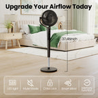 VAJIAZA 37"-46" Pedestal Fan, Quiet Standing Fan for Home Bedroom, 120°+120° Smart 3D Oscillating Floor Fan, 16 Speeds, 4 Wind Modes, Screen-Off, Child Lock, 12H Timer