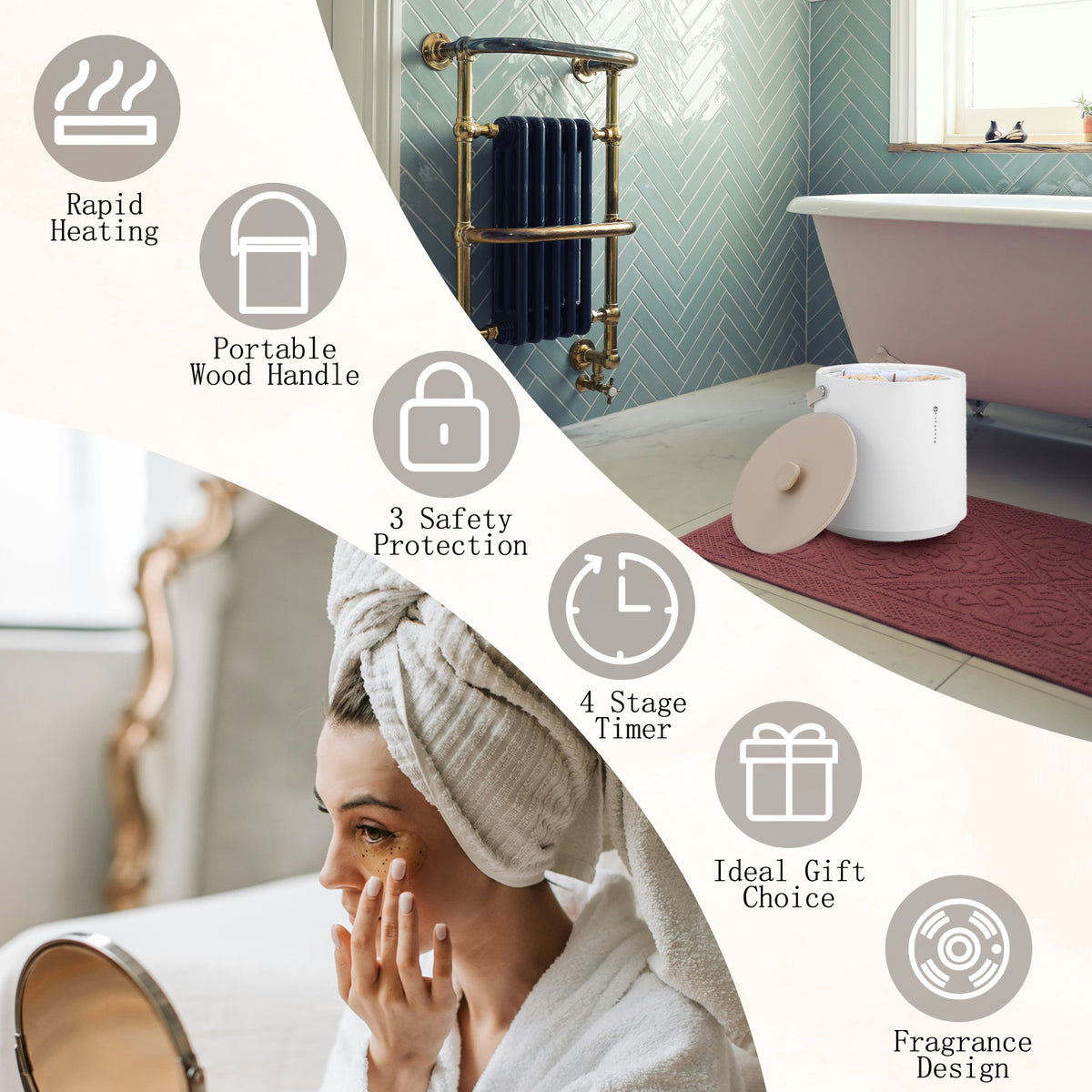 TMWINGS Towel Warmer for Bathroom Luxury Spa 20L Electric Towel Warmers with 4 Timing,Fast Heating and Auto Shut Off, Fits Up to Two 40"x70" Oversized Towels,Yellow