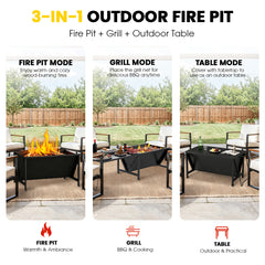 VAJIAZA 53.5 in. Expandable Fire Pit for Outside, 3-in-1 Wood Burning Fire Pit, Steel Fire Pit Tables with BBQ Net, Poker, Grill Brush
