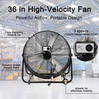 36" Industrial Fans for 18000 CFM, High Velocity Fan with 3 Speeds, Heavy Duty Blower Fan Equipped 360° Tilt Air Circulator Used in Warehouse, Garage, Yard