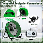 Industrial Fan 24" up to 8800 CFM, High Velocity Fan with 3 Speeds, Heavy Duty Blower Equipped Waterproof Cover, 360° Adjustment, Green