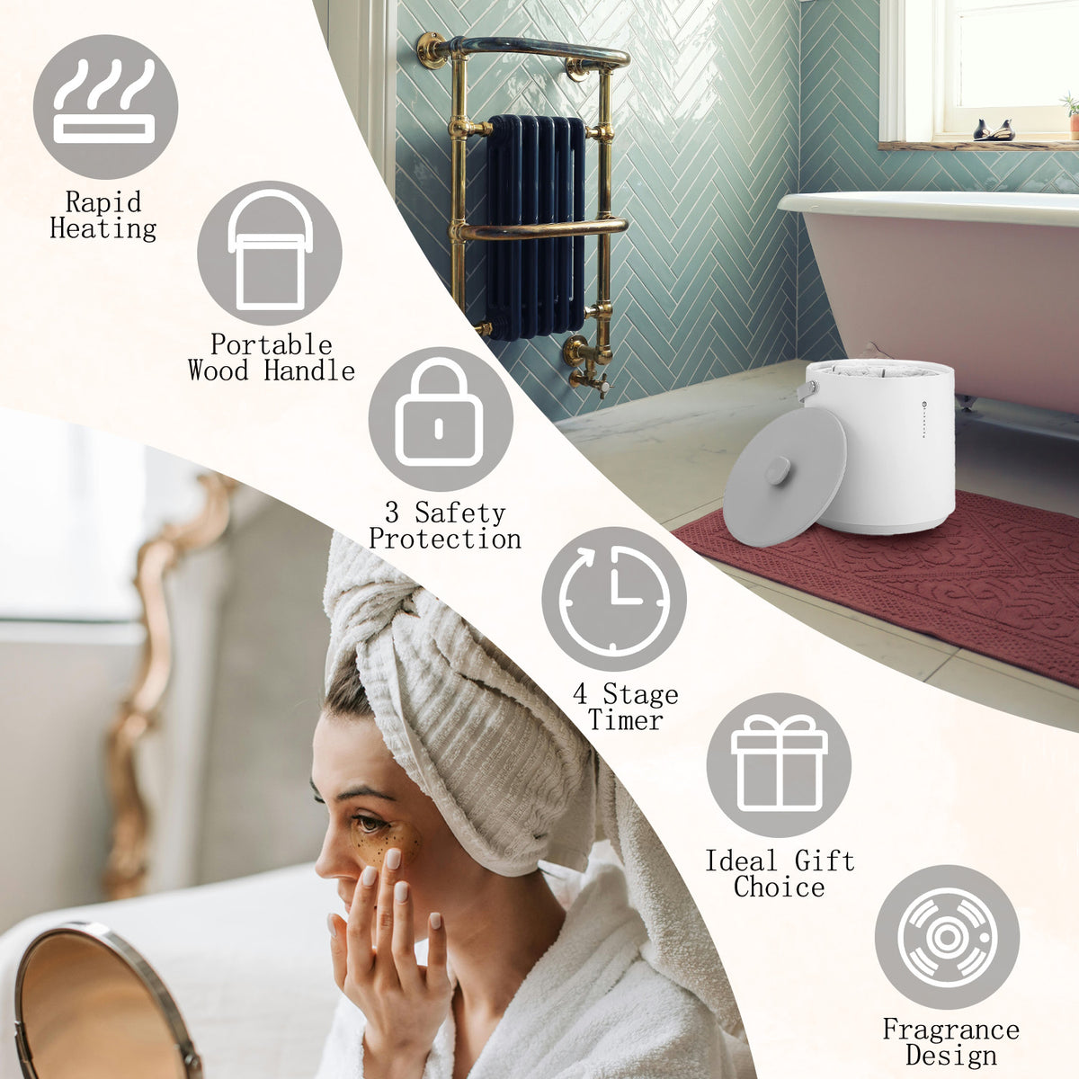 TMWINGS Towel Warmer for Bathroom Luxury Spa 20L Electric Towel Warmers with 4 Timing,Fast Heating and Auto Shut Off, Fits Up to Two 40"x70" Oversized Towels,Gray