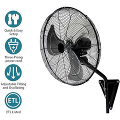 2-Pack 22" Wall Mount Fan High Velocity up to 7000CFM, Oscillating Wall Fans with Remote Control, 3-Speed Adjustable Tilt & Timer for Home, Garage, Workshop, Black