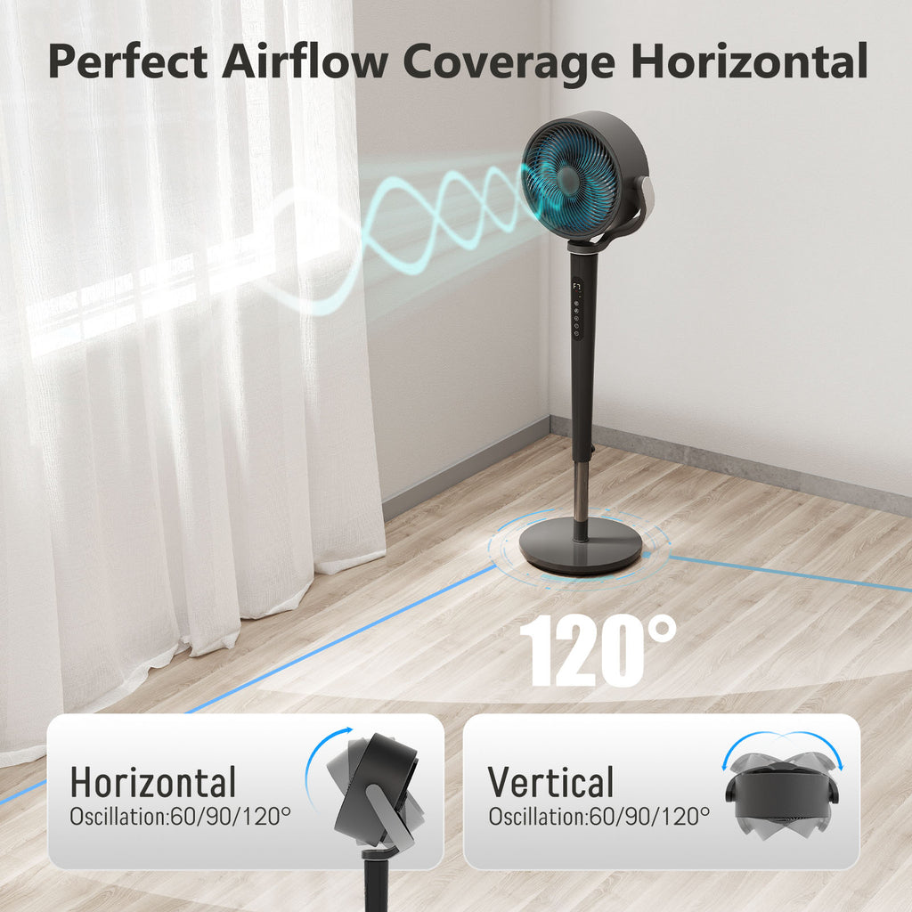 Pedestal Fan with 16 Speeds & 5 Modes,39-46" Adjustable Height Floor Fan Equipped Led Light,120°Oscillating, Free Standing, 12H Timer, Remote Control