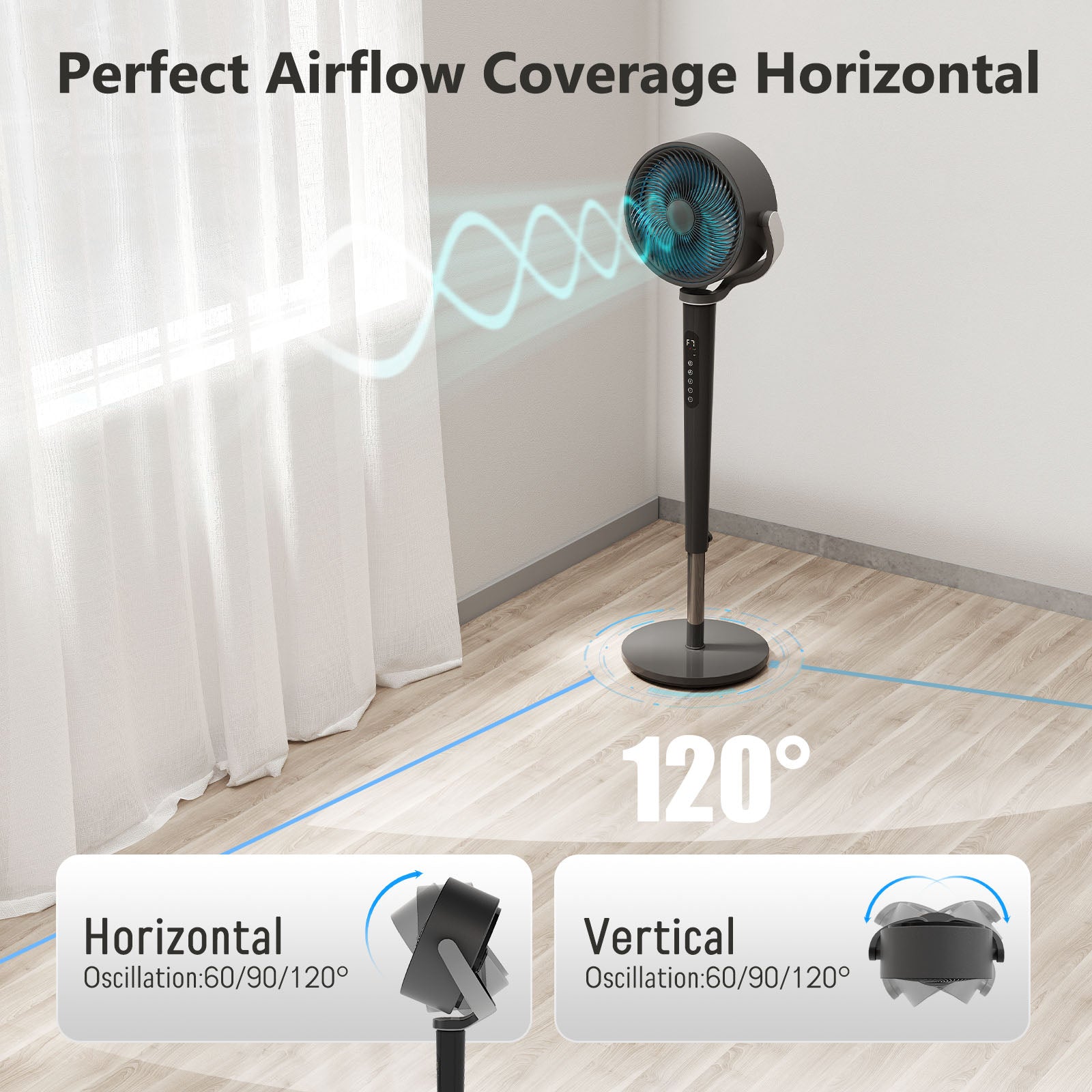 Pedestal Fan with 16 Speeds & 5 Modes,39-46" Adjustable Height Floor Fan Equipped Led Light,120°Oscillating, Free Standing, 12H Timer, Remote Control