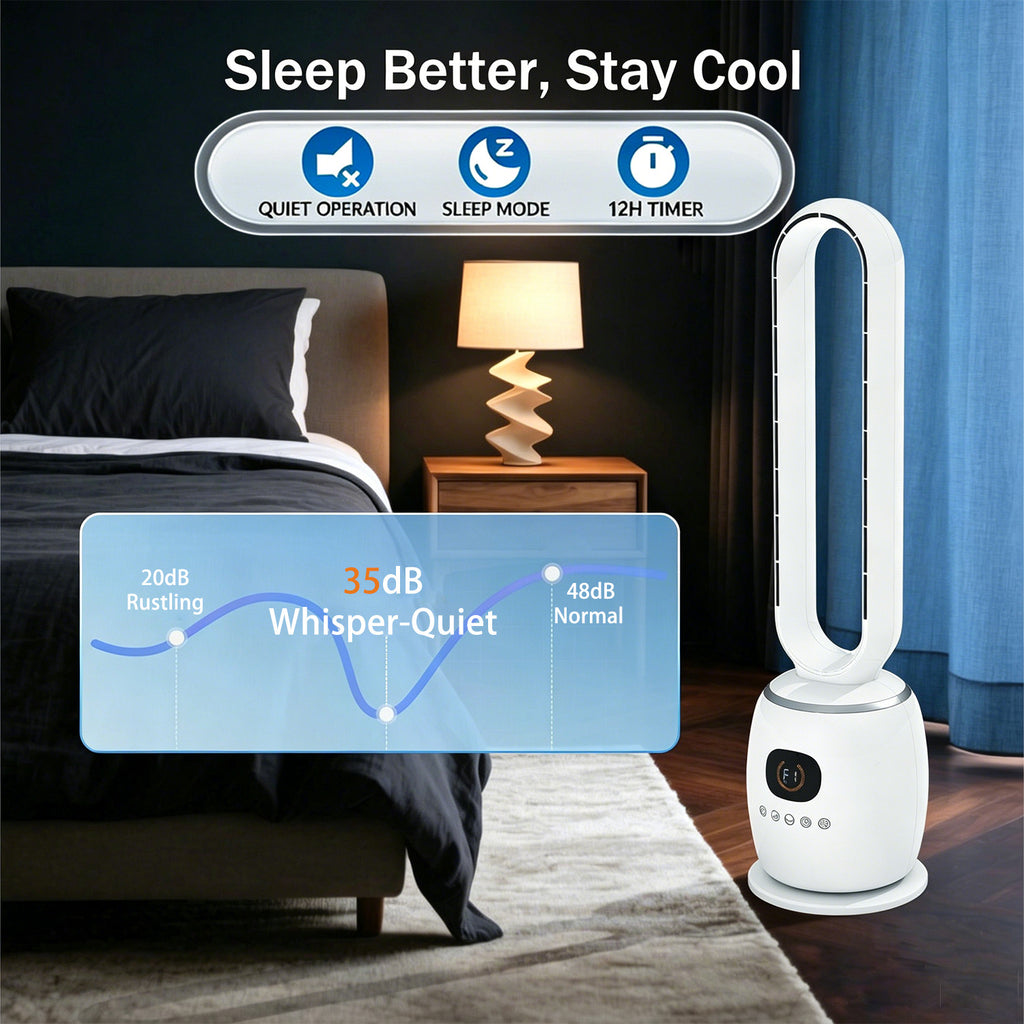 34in Bladeless Tower Fan with 60°Oscillating, 3 Speeds & 3 Modes Standing Floor Fan Equipped Remote Control, 12H Timer for Indoor Room Use