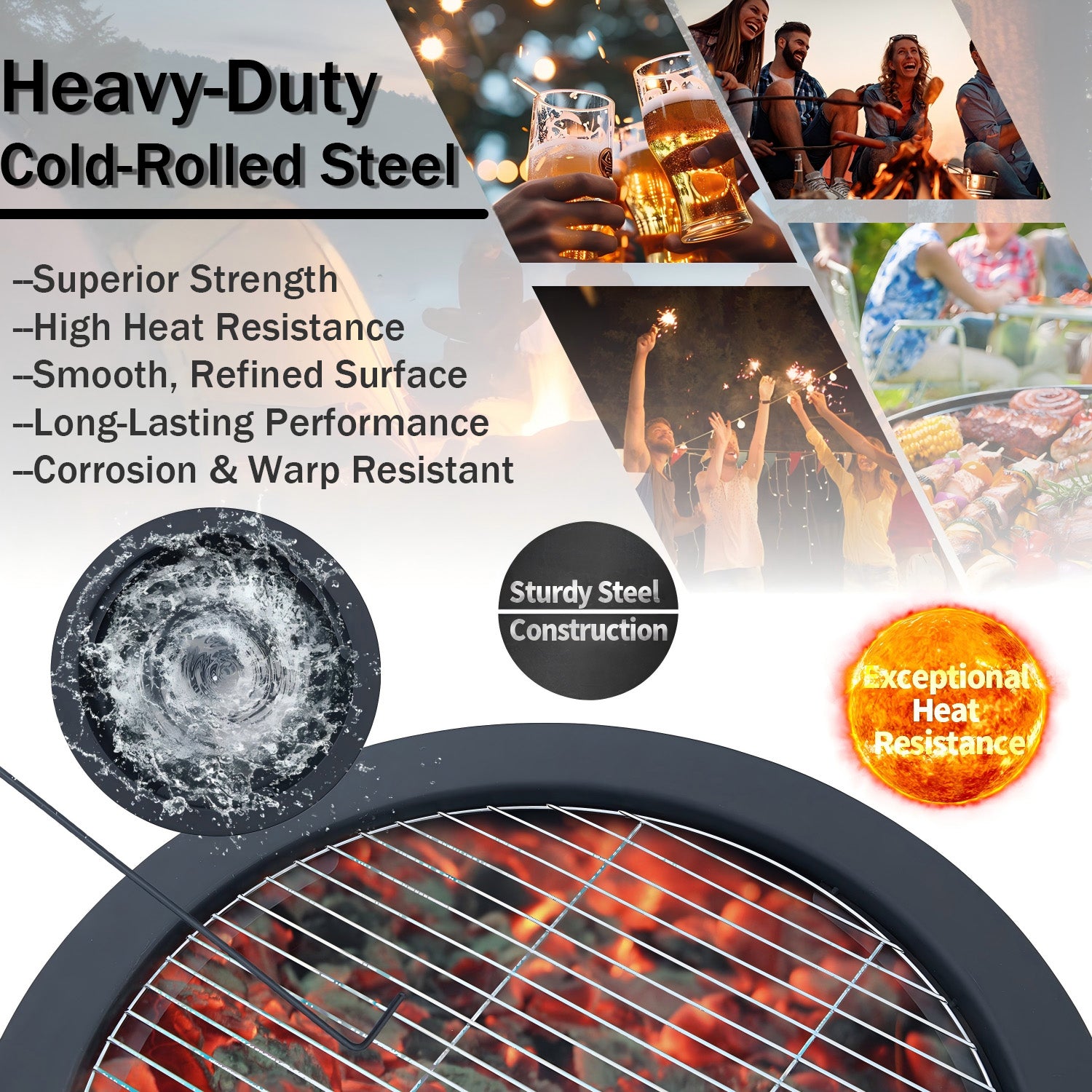 52" Fire Pits for Outside, Foldable Fire Pits with 26" Fire Stove and Table, Cold-Rolled Steel Fire Pit Tables with BBQ Net, Poker, Grill Brush and Protective Cover
