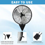 20” Wall Mount Fan 7000 CFM High Velocity Industrial Heavy Duty Fan with 3-Speed Oscillating Commercial Use for Warehouse, Garage, Factory, Black