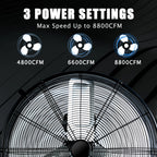 Industrial Fans 24" up to 8800 CFM, High Velocity Fan with 3 Speeds, Heavy Duty Blower Fan Equipped 360° Tilt Air Circulator Recommended Use in Warehouse, Garage, Yard, Black