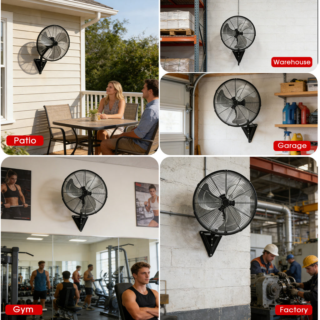 2 Pack 22" Wall Mount Fan, 3 Speeds Wall Oscillating Fan with 7000 CFM, Cooling Fan, High Velocity Fans, Black