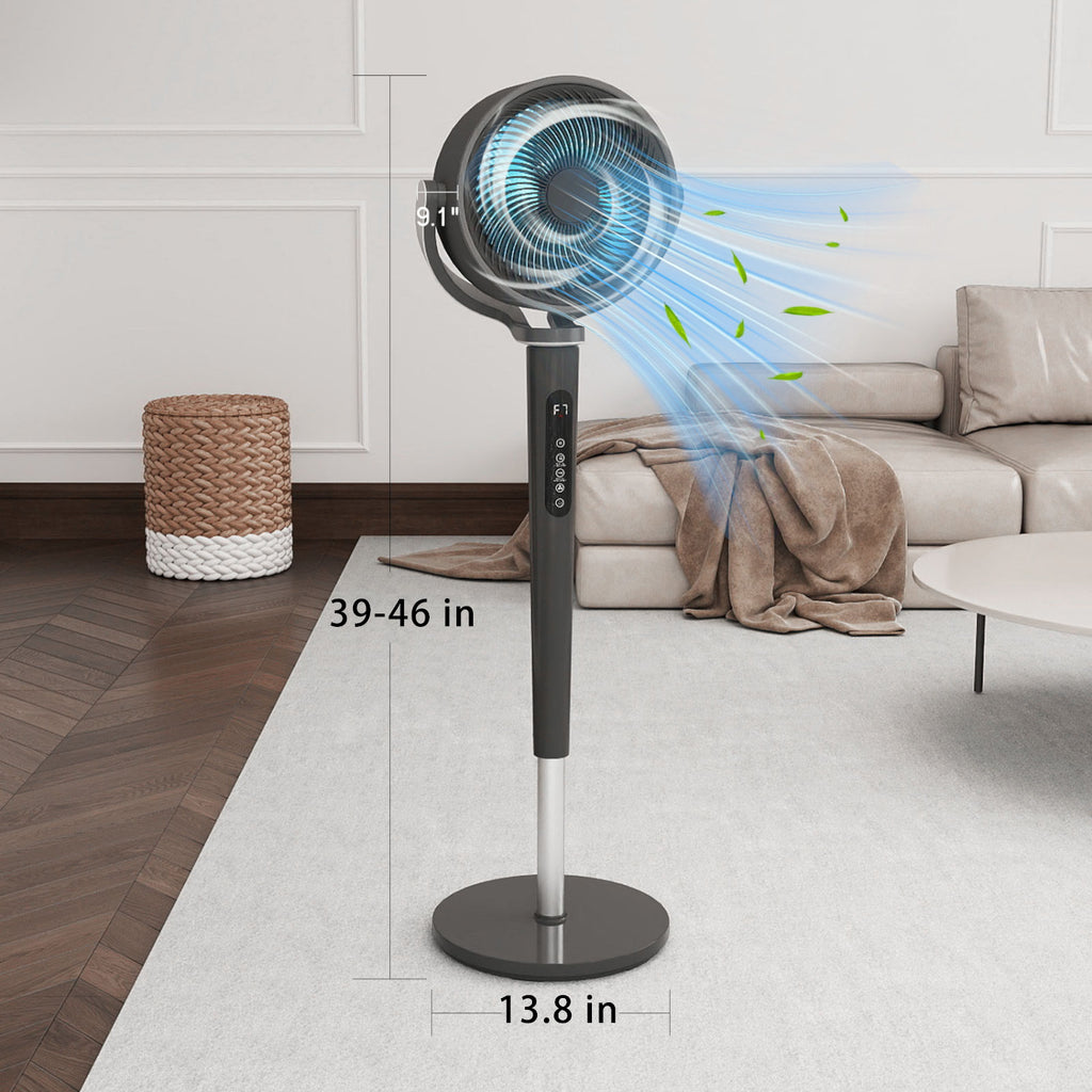 Pedestal Fan with 16 Speeds & 5 Modes,39-46" Adjustable Height Floor Fan Equipped Led Light,120°Oscillating, Free Standing, 12H Timer, Remote Control