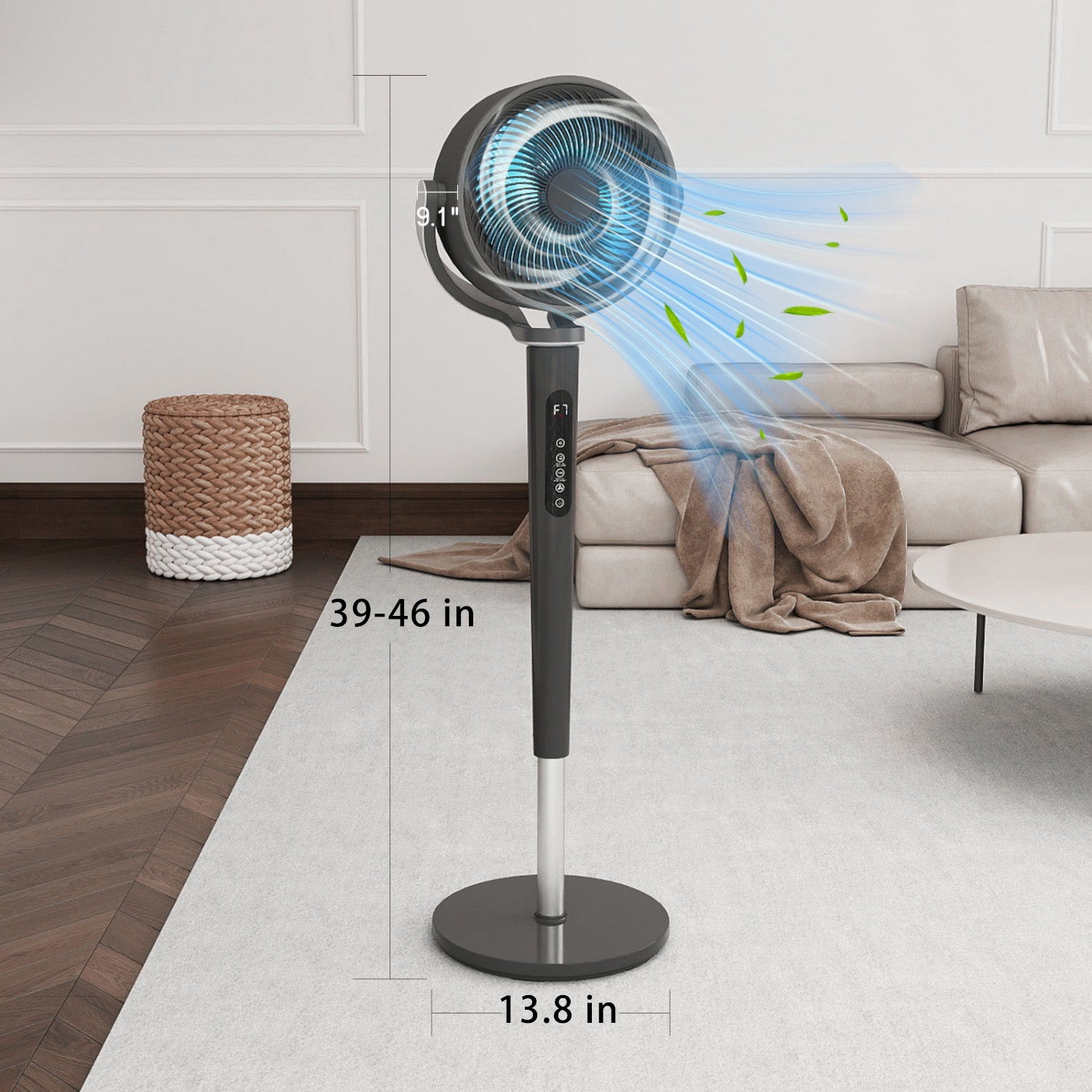 Pedestal Fan with 16 Speeds & 5 Modes,39-46" Adjustable Height Floor Fan Equipped Led Light,120°Oscillating, Free Standing, 12H Timer, Remote Control