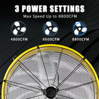 Industrial Fans 24" up to 8800 CFM, High Velocity Fan with 3 Speeds, Heavy Duty Blower Fan Equipped 360° Tilt Air Circulator Recommended Use in Warehouse, Garage, Yard, Yellow