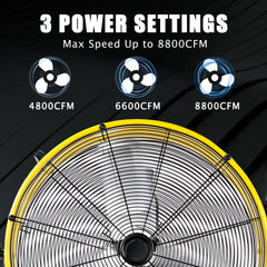 Industrial Fans 24" up to 8800 CFM, High Velocity Fan with 3 Speeds, Heavy Duty Blower Fan Equipped 360° Tilt Air Circulator Recommended Use in Warehouse, Garage, Yard, Yellow