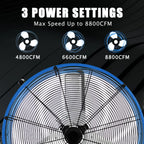 Industrial Fans 24" up to 8800 CFM, High Velocity Fan with 3 Speeds, Heavy Duty Blower Fan Equipped 360° Tilt Air Circulator Recommended Use in Warehouse, Garage, Yard, Blue