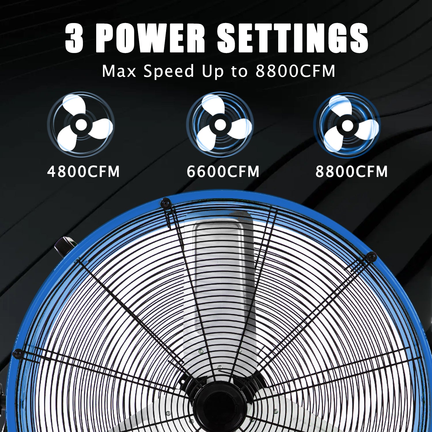 Industrial Fans 24" up to 8800 CFM, High Velocity Fan with 3 Speeds, Heavy Duty Blower Fan Equipped 360° Tilt Air Circulator Recommended Use in Warehouse, Garage, Yard, Blue