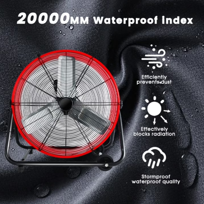 Industrial Fan 24 Inch Heavy Duty Drum 3 Speed 8100 CFM Air Circulation High Velocity Fan For Warehouse, Workshop, Factory, Commercial, Residential and Greenhouse Red