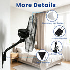 20" Wall Mount Fan, 7100CFM Heavy Duty Wall Fan with 3-Speed & Adjustable Tilt, High Velocity Industrial Oscillating Fans for Garage, Factory, Patio, Porch, Shop & Commercial Use - ETL Listed