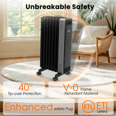 VAJIAZA 1500W Oil Filled Radiator Space Heater, Portable Electric Room Heater with Remote, Touch Control, 3 Heat Modes, 24H Timer, ECO Energy-Saving for Large Area