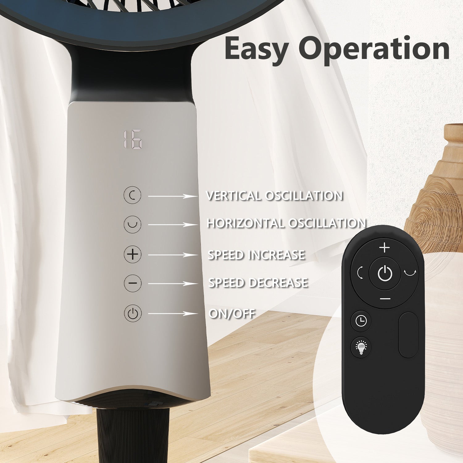 32-Speed Pedestal Fan,60° Oscillating Floor Fan with Remote Control, 12H Timer, LED Light, Powerful Quiet Cooling for Home and Office