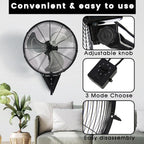 30in Wall Mount Fan, 3-Speed Industrial Wall Fan up to 13500CFM, 120°Oscillating High Airflow Cooling Fan for Garage,Home,Warehouse, Indoor/Outdoor Use, Black