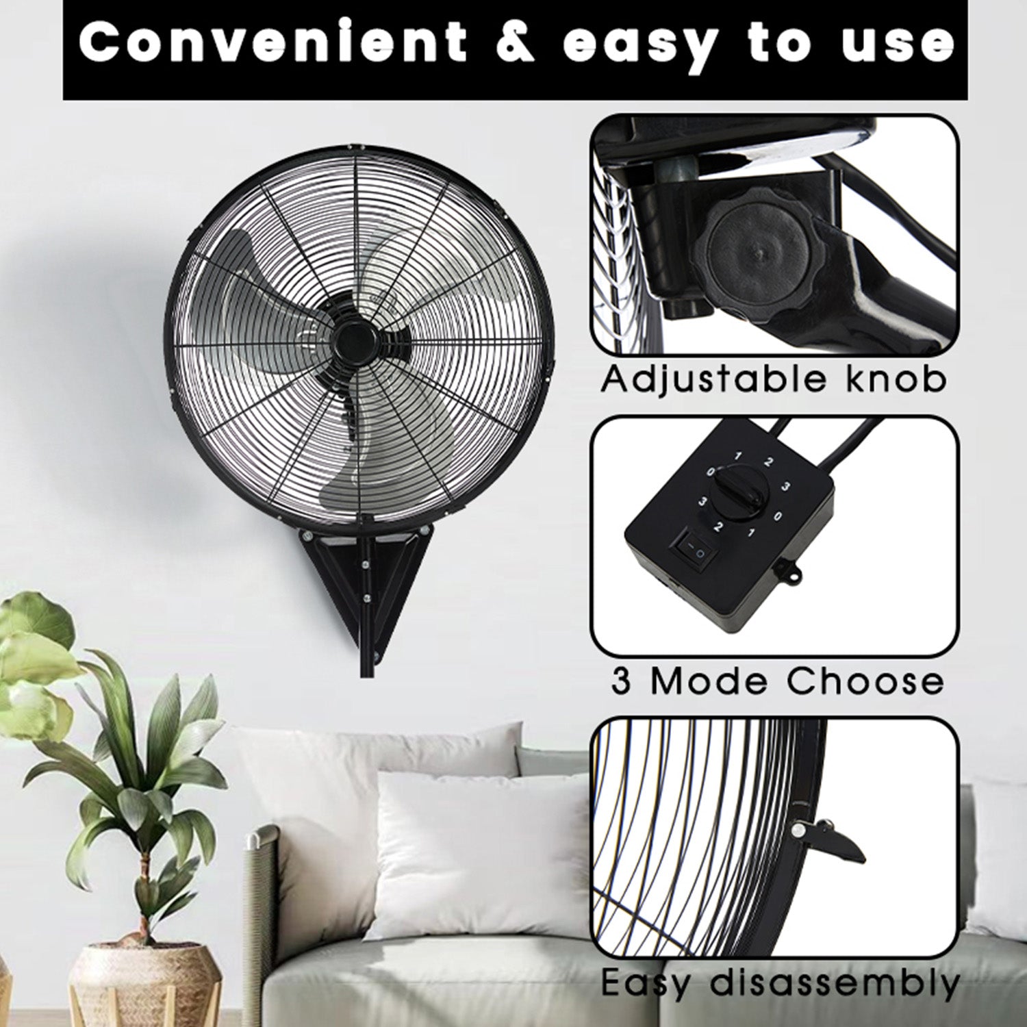 30in Wall Mount Fan, 3-Speed Industrial Wall Fan up to 13500CFM, 120°Oscillating High Airflow Cooling Fan for Garage,Home,Warehouse, Indoor/Outdoor Use, Black