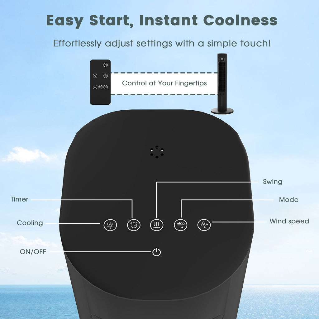 40" Evaporative Air Cooler with Remote, Portable Air Conditioner with 3 Modes, Quiet Swamp Coolers 70° Oscillation Equipped Aroma Box, Black