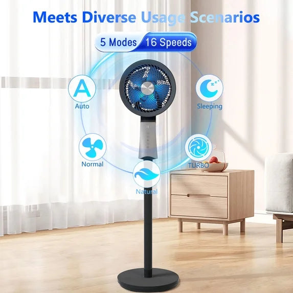 32-Speed Pedestal Fan,60° Oscillating Floor Fan with Remote Control, 12H Timer, LED Light, Powerful Quiet Cooling for Home and Office
