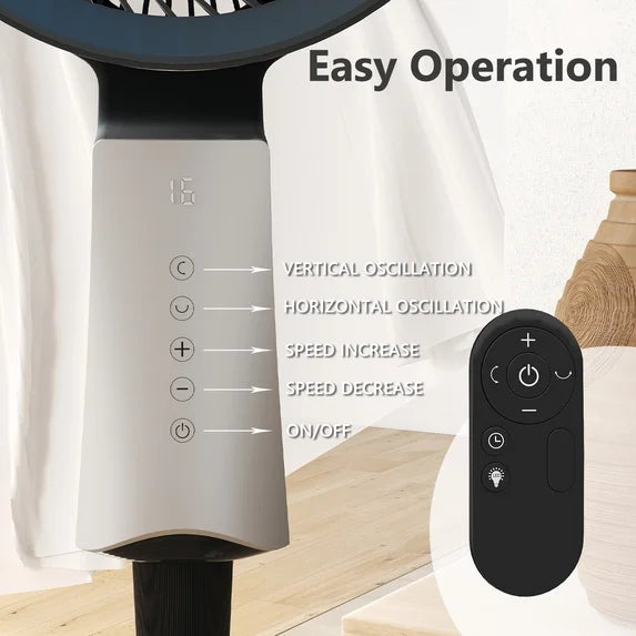 32-Speed Pedestal Fan,60° Oscillating Floor Fan with Remote Control, 12H Timer, LED Light, Powerful Quiet Cooling for Home and Office