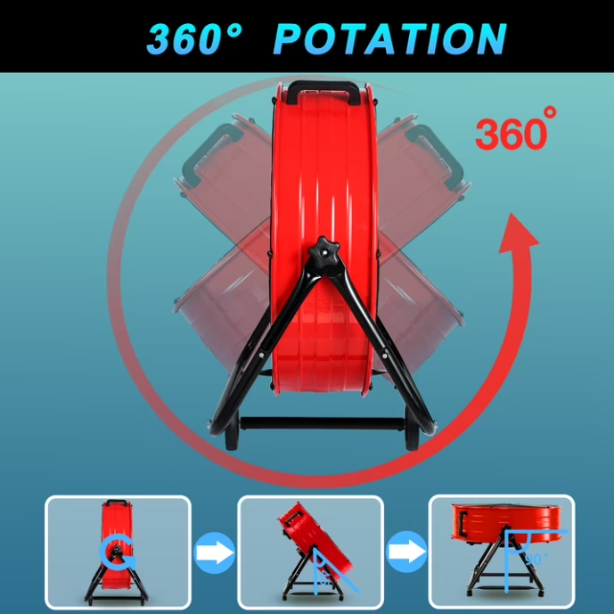 Industrial Fan 24 Inch Heavy Duty Drum 3 Speed 8100 CFM Air Circulation High Velocity Fan For Warehouse, Workshop, Factory, Commercial, Residential and Greenhouse Red