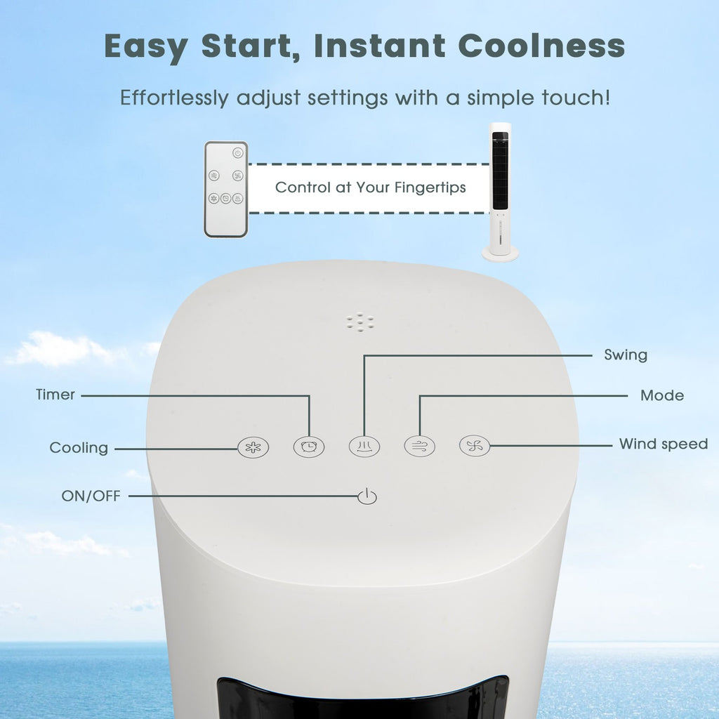 40" Evaporative Air Cooler with Remote, Portable Air Conditioner with 3 Modes, Quiet Swamp Coolers 70° Oscillation Equipped Aroma Box, White