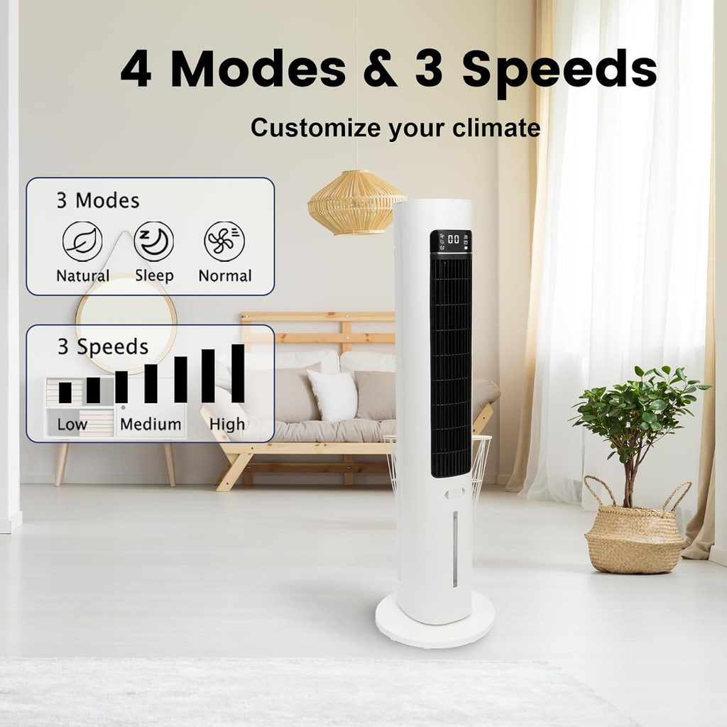 41 Inch Evaporative Air Cooler with 70° Oscillating, 4 Modes & 3 Speeds, Portable Air Conditioner with Remote Control, Swamp Cooler, 12h Timer, 24 ft/s