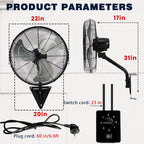 2 Pack 22" Wall Mount Fan, 3 Speeds Wall Oscillating Fan with 7000 CFM, Cooling Fan, High Velocity Fans, Black