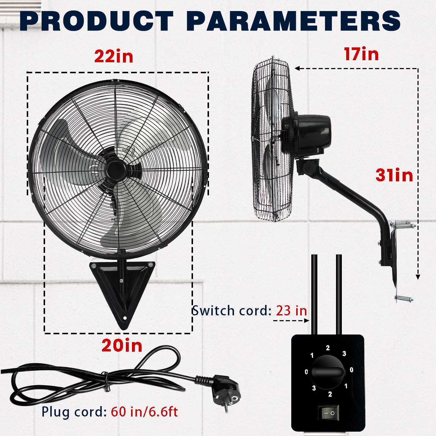 2 Pack 22" Wall Mount Fan, 3 Speeds Wall Oscillating Fan with 7000 CFM, Cooling Fan, High Velocity Fans, Black