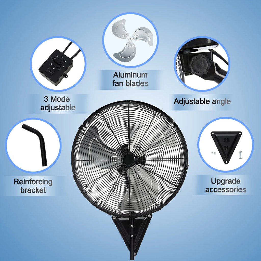 30” Wall Mount Fan 13650 CFM High Velocity Industrial Heavy Duty Fan with 3-Speed Oscillating Commercial Use for Warehouse, Garage, Factory, Black