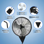 30” Wall Mount Fan 13650 CFM High Velocity Industrial Heavy Duty Fan with 3-Speed Oscillating Commercial Use for Warehouse, Garage, Factory, Black