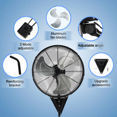 30” Wall Mount Fan 13650 CFM High Velocity Industrial Heavy Duty Fan with 3-Speed Oscillating Commercial Use for Warehouse, Garage, Factory, Black