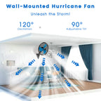 20in Wall Mount Fan, 3-Speed Industrial Wall Fan up to 7000CFM, 120°Oscillating High Airflow Cooling Fan for Garage,Home,Warehouse, Indoor/Outdoor Use, Blue