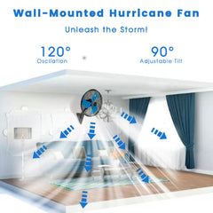 20in Wall Mount Fan, 3-Speed Industrial Wall Fan up to 7000CFM, 120°Oscillating High Airflow Cooling Fan for Garage,Home,Warehouse, Indoor/Outdoor Use, Blue