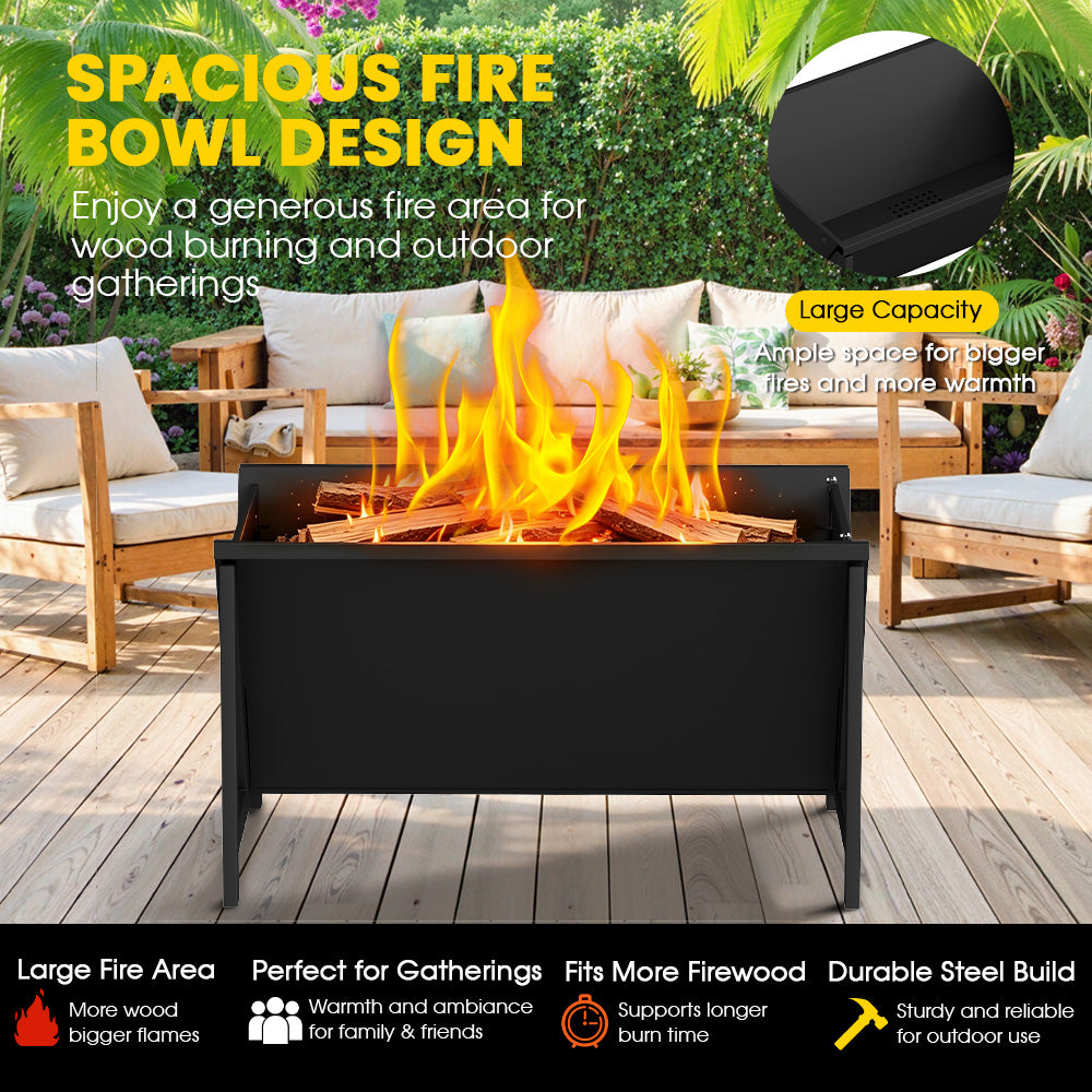 VAJIAZA 53.5 in. Expandable Fire Pit for Outside, 3-in-1 Wood Burning Fire Pit, Steel Fire Pit Tables with BBQ Net, Poker, Grill Brush