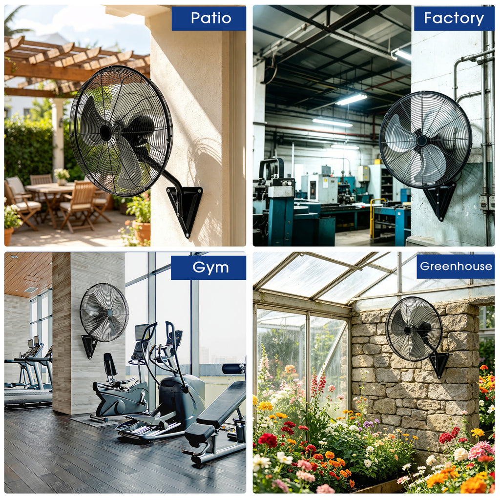 20" Wall Mount Fan, 7100CFM Heavy Duty Wall Fan with 3-Speed & Adjustable Tilt, High Velocity Industrial Oscillating Fans for Garage, Factory, Patio, Porch, Shop & Commercial Use - ETL Listed