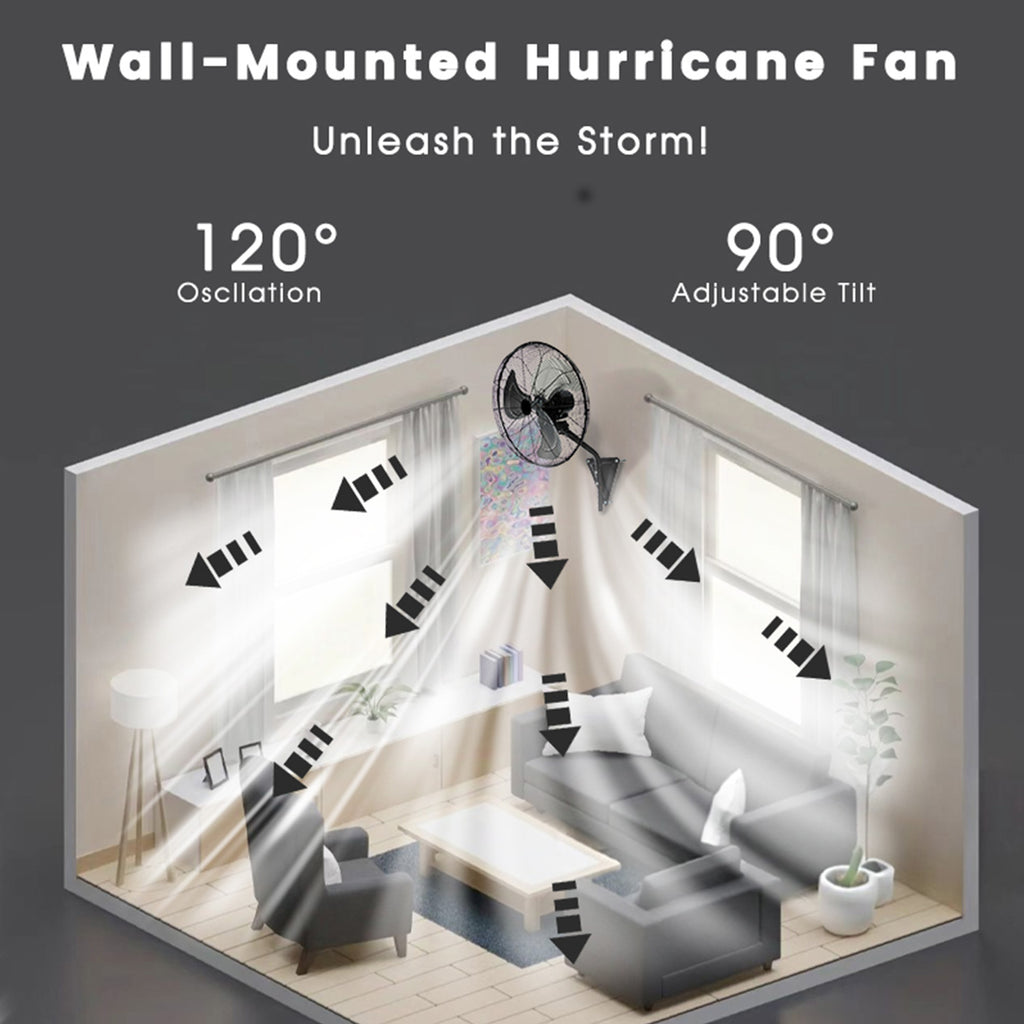 30in Wall Mount Fan, 3-Speed Industrial Wall Fan up to 13500CFM, 120°Oscillating High Airflow Cooling Fan for Garage,Home,Warehouse, Indoor/Outdoor Use, Black