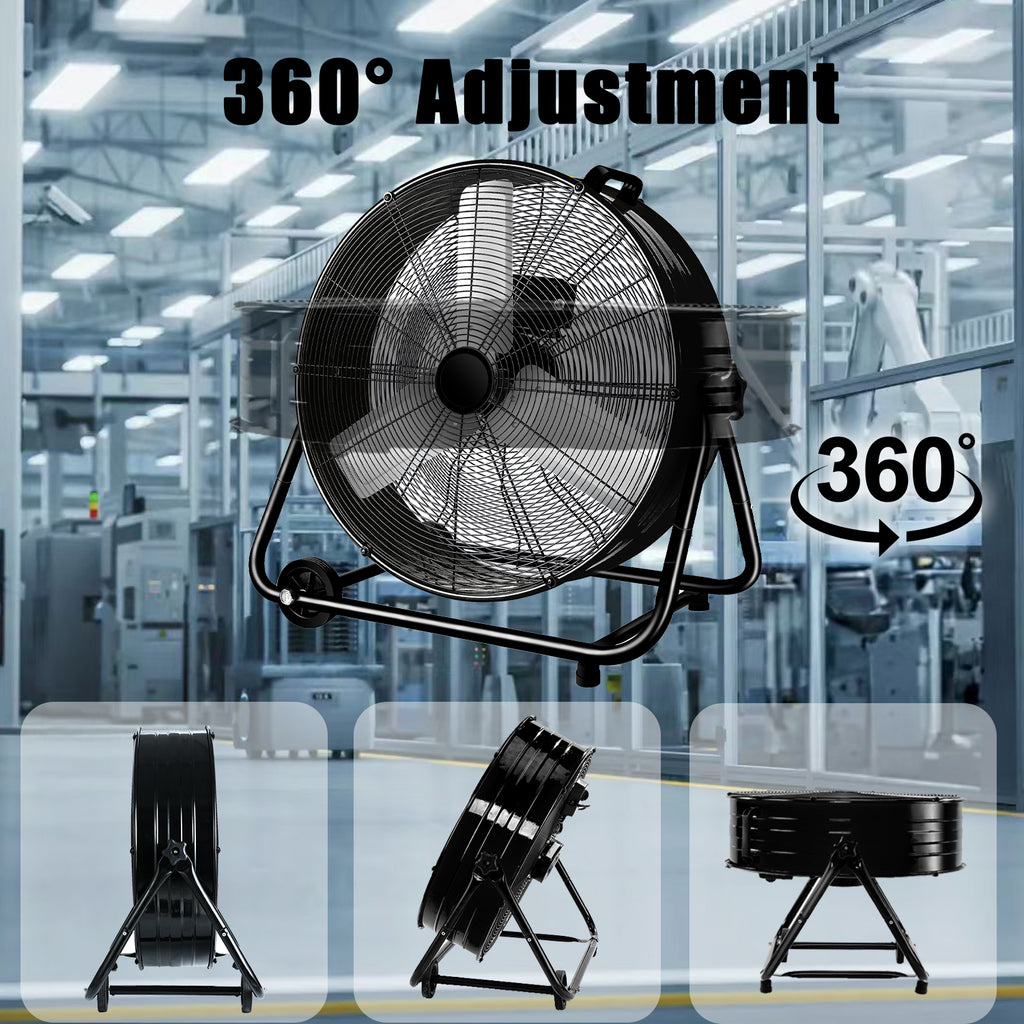 Industrial Fans 24" up to 8800 CFM, High Velocity Fan with 3 Speeds, Heavy Duty Blower Fan Equipped 360° Tilt Air Circulator Recommended Use in Warehouse, Garage, Yard, Black